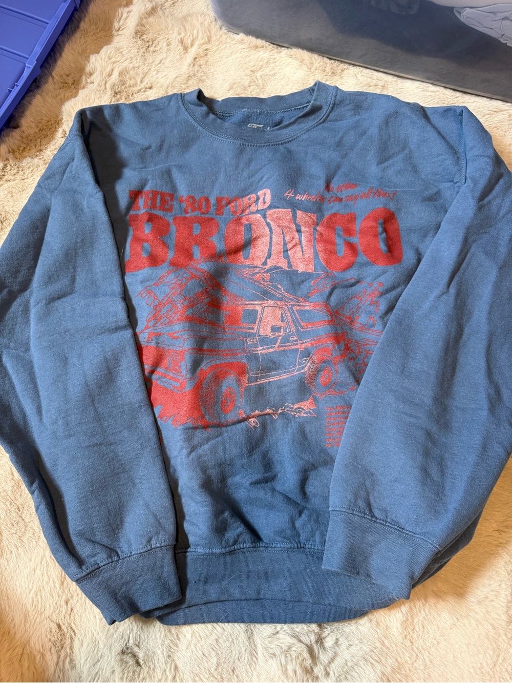 Ford Blue Crewneck Sweatshirt with Red Bronco Graphic